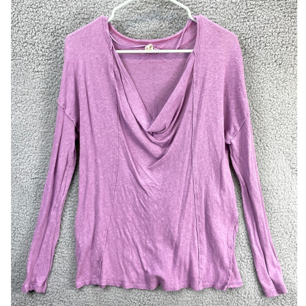 We The Free Top Cowl Neck Linen Blend Womens S Purple Long Sleeve Boho Casual